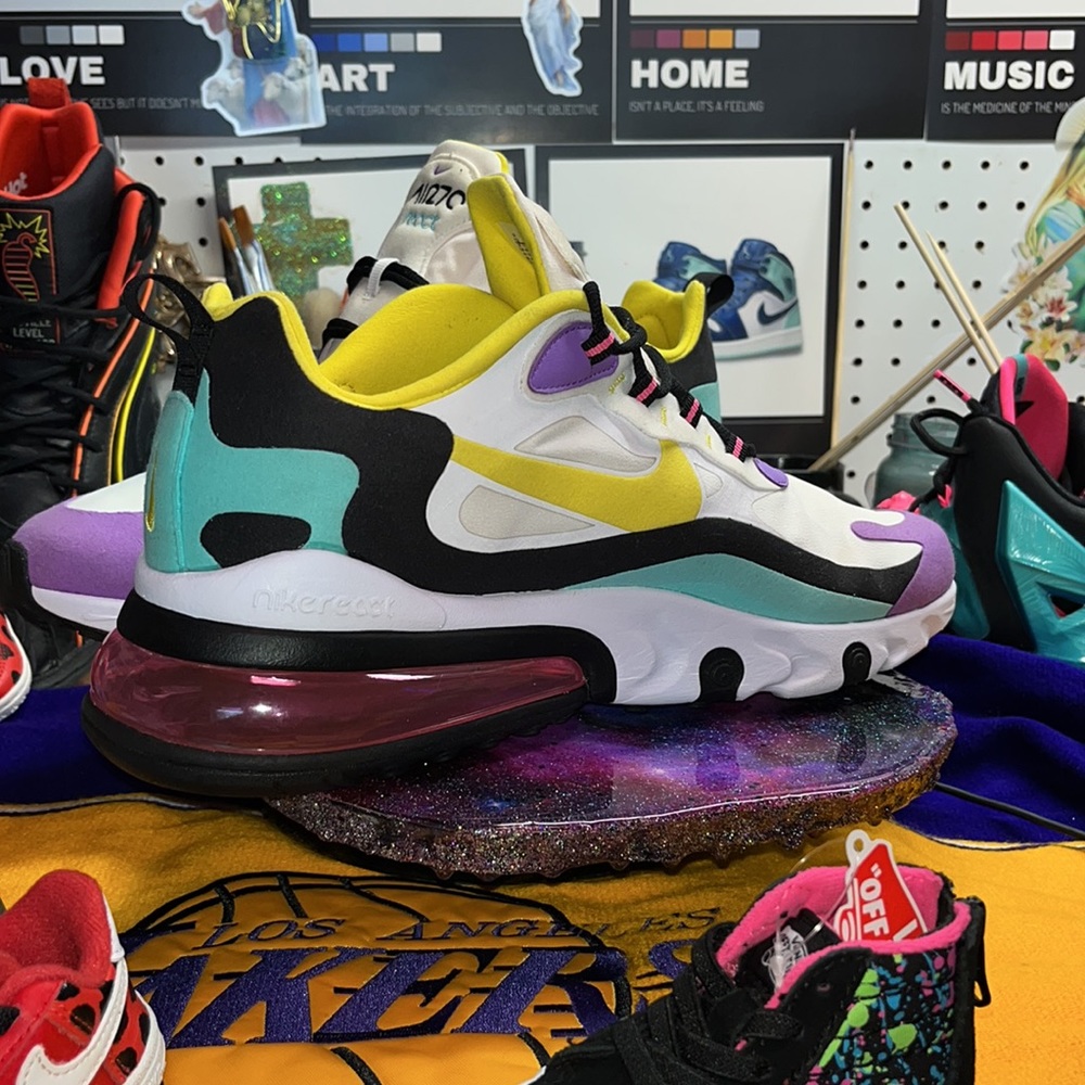Nike Air Max 270 React Geometric Abstract Bright Violet White Dynamic Yellow
